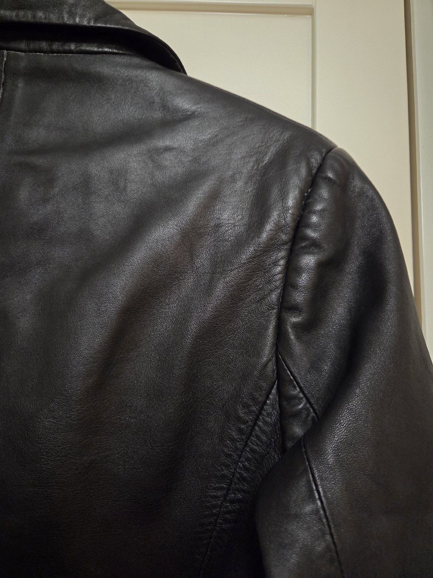 Marks & Spencer Black Leather Longline Jacket – Size 10, Marks & Spencer, S (50-52cm), Excellent condition — preloved on SilentSale®