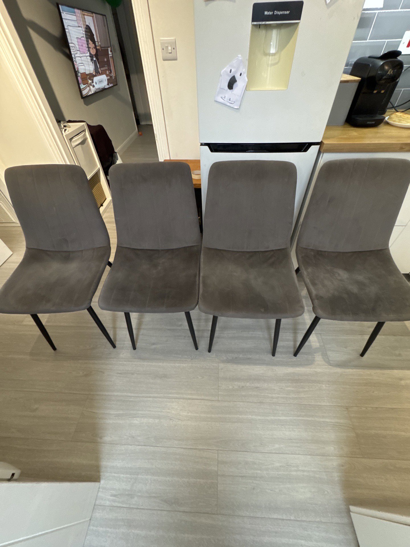 Set of 4 Grey Velvet Dining Chairs, Velvet, One Size, Good condition — preloved on SilentSale®