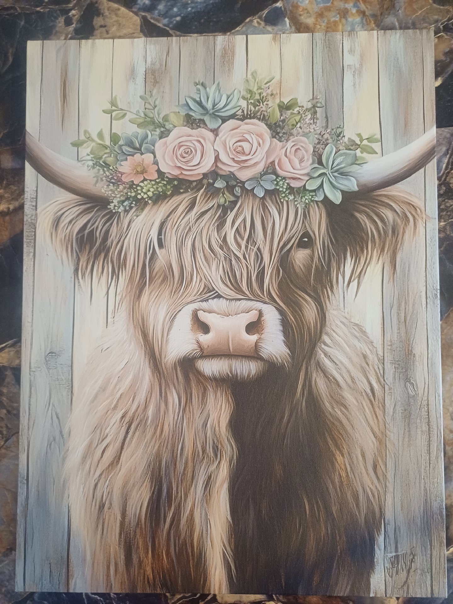 Wall Art Canvas Painting Highland Cow with Flower Crown, Canvas, One Size, New condition — preloved on SilentSale®