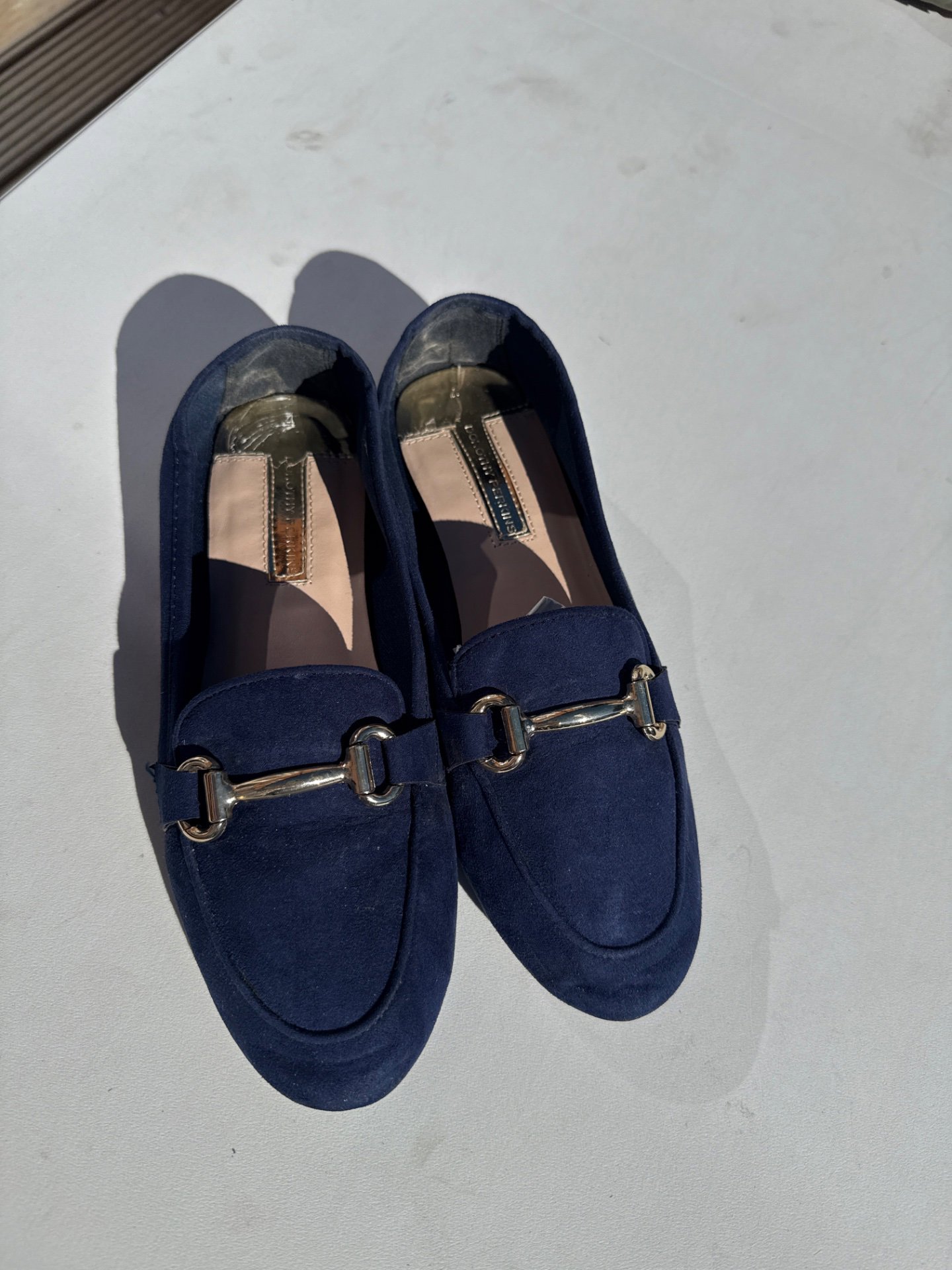 Navy Suede Loafers with Gold Buckle Detail, Buckle, 4, Excellent condition — preloved on SilentSale®