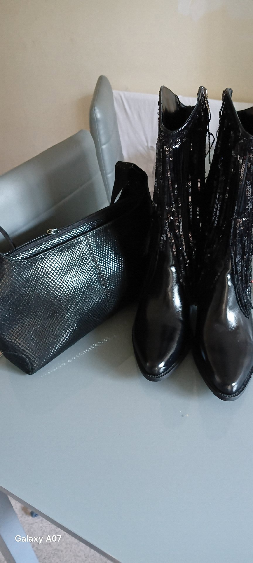 Black Sequin Fringe Ankle Boots, Stuart Weitzman, 6, Excellent condition — preloved on SilentSale®
