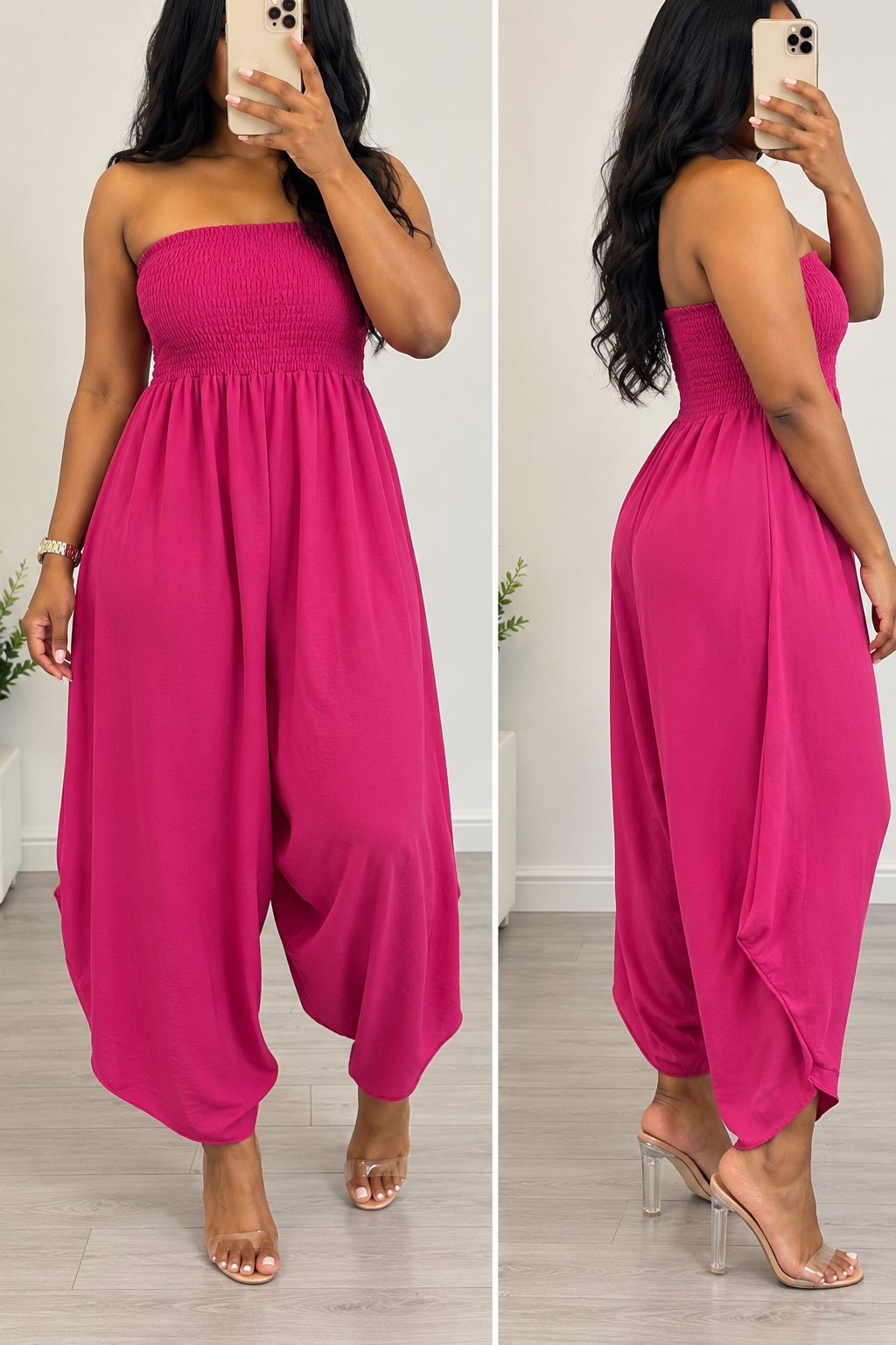 Pink Strapless Smocked Jumpsuit, made in Italy, L, Excellent condition — preloved on SilentSale®