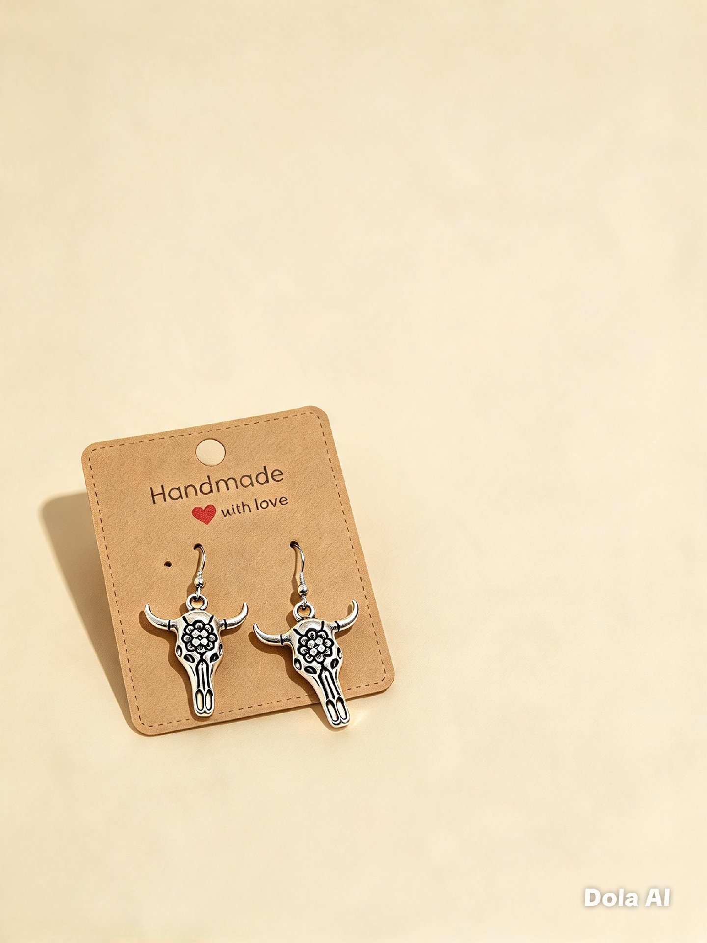 Handmade Silver Tone Bull Skull Dangle Earrings, Handmade, One Size, New condition — preloved on SilentSale®