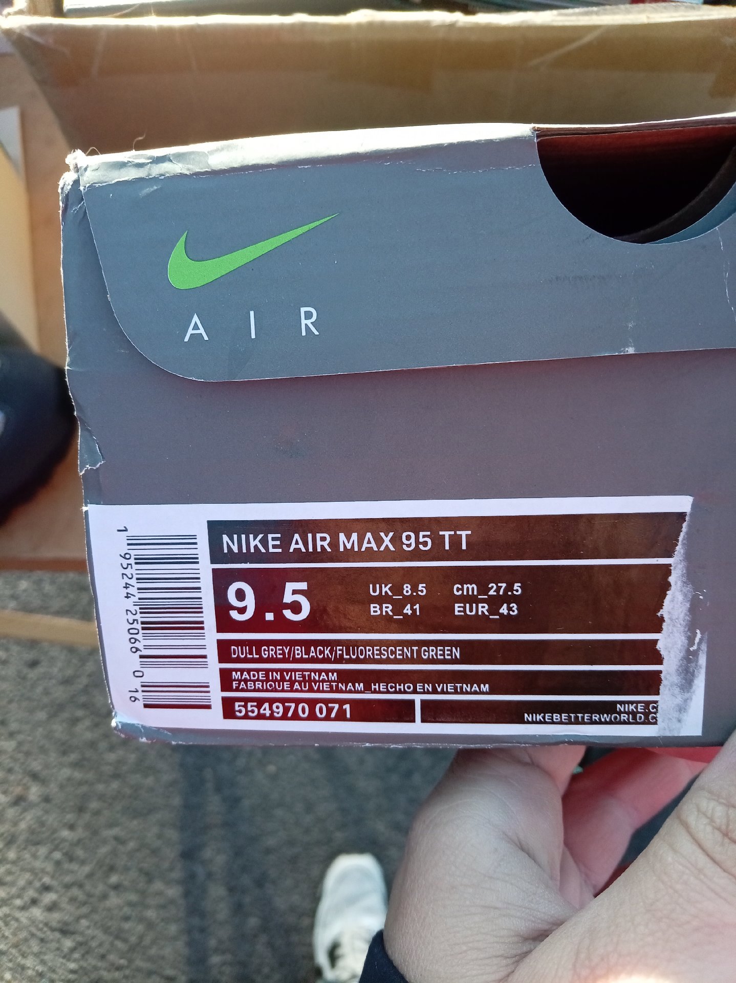 Nike Air Max 95 TT Dull Grey Black Fluorescent Green Trainers – UK 8.5, Nike, 8.5, New condition — preloved on SilentSale®