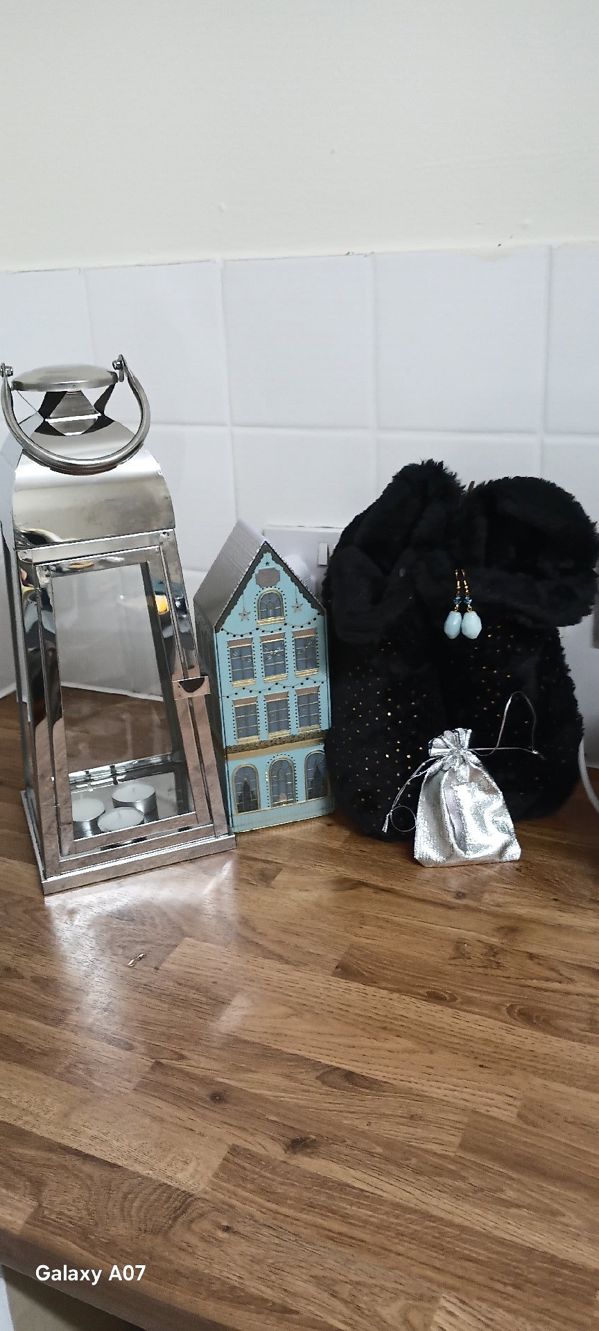 Decorative Silver Metal Lantern with House Ornament and Black Bag, Marks & Spencer, One Size, Excellent condition — preloved on SilentSale®