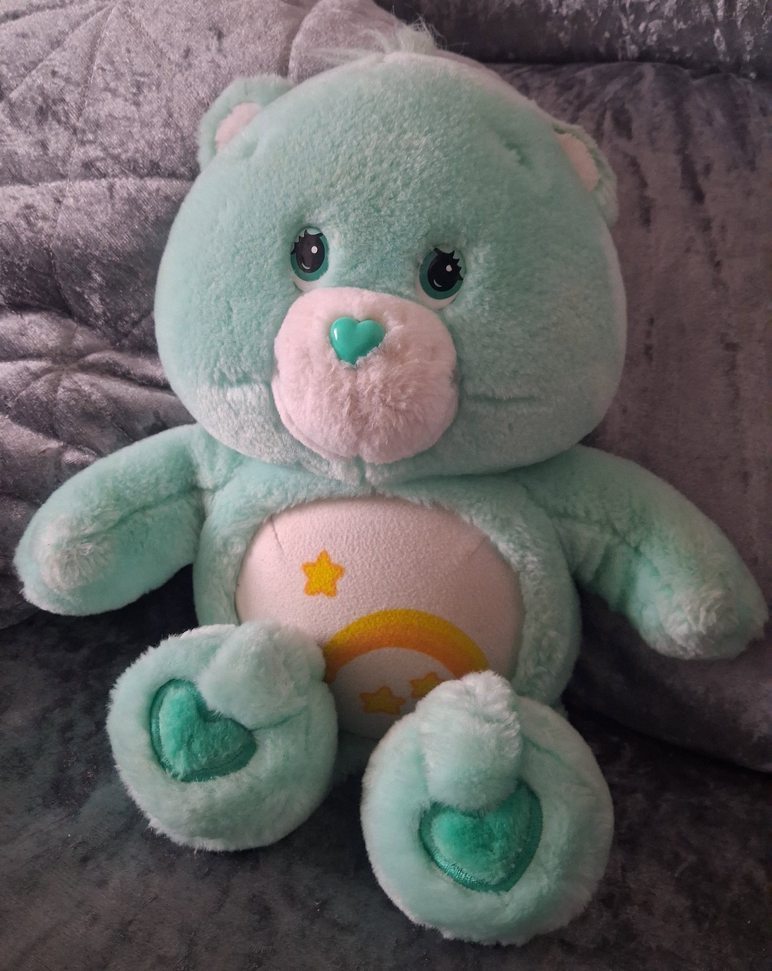 'WISH BEAR' Care Bears Plush Soft Toy Green Bear with Rainbow Heart, Care Bears, One Size, Good condition — preloved on SilentSale®
