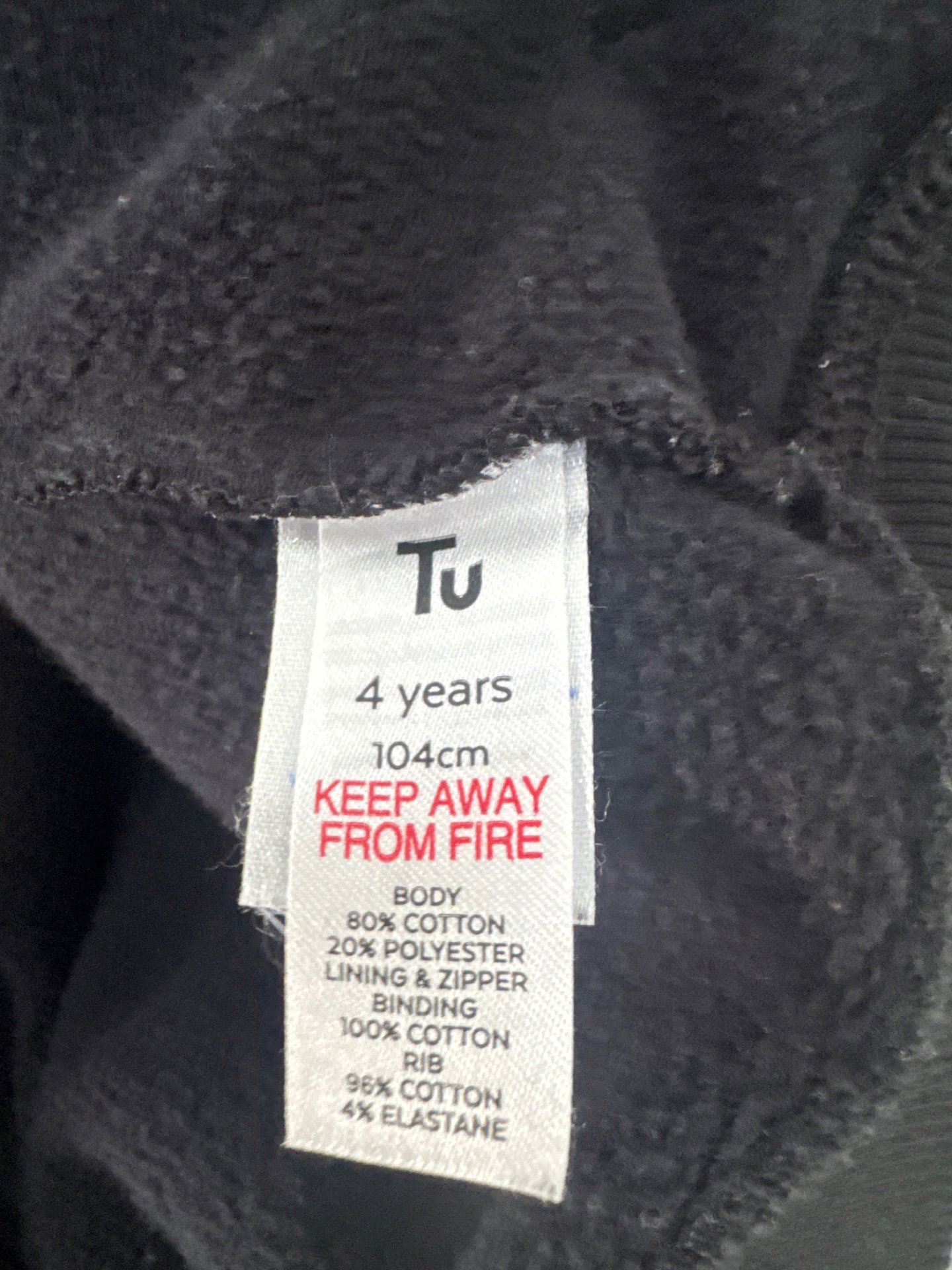 Black Zip-Up Hoodie – Size 4 , TU, 4 years, Good condition — preloved on SilentSale®