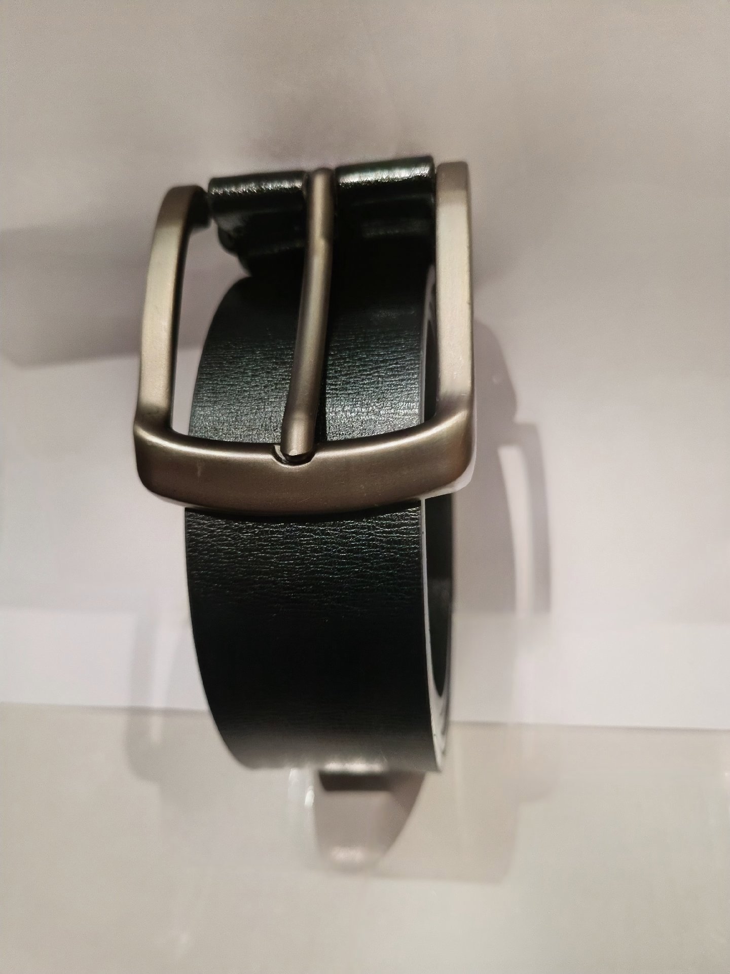 Black Leather Belt with Silver Buckle, Unbranded, 44", New condition — preloved on SilentSale®