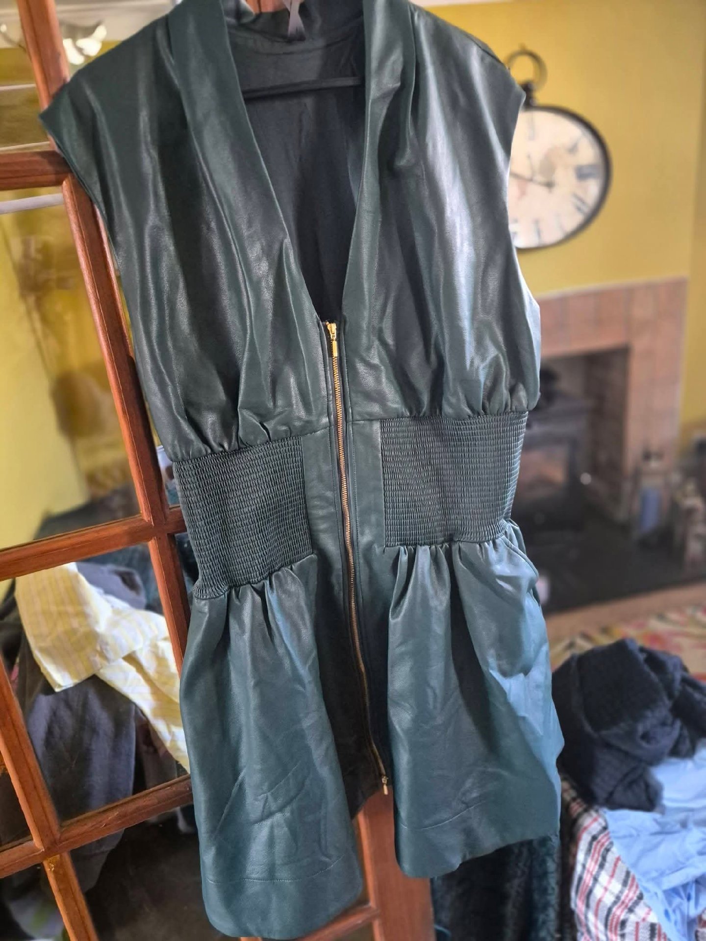Green Faux Leather Sleeveless Dress with Elastic Waist, Anthropologie, XL, New condition — preloved on SilentSale®