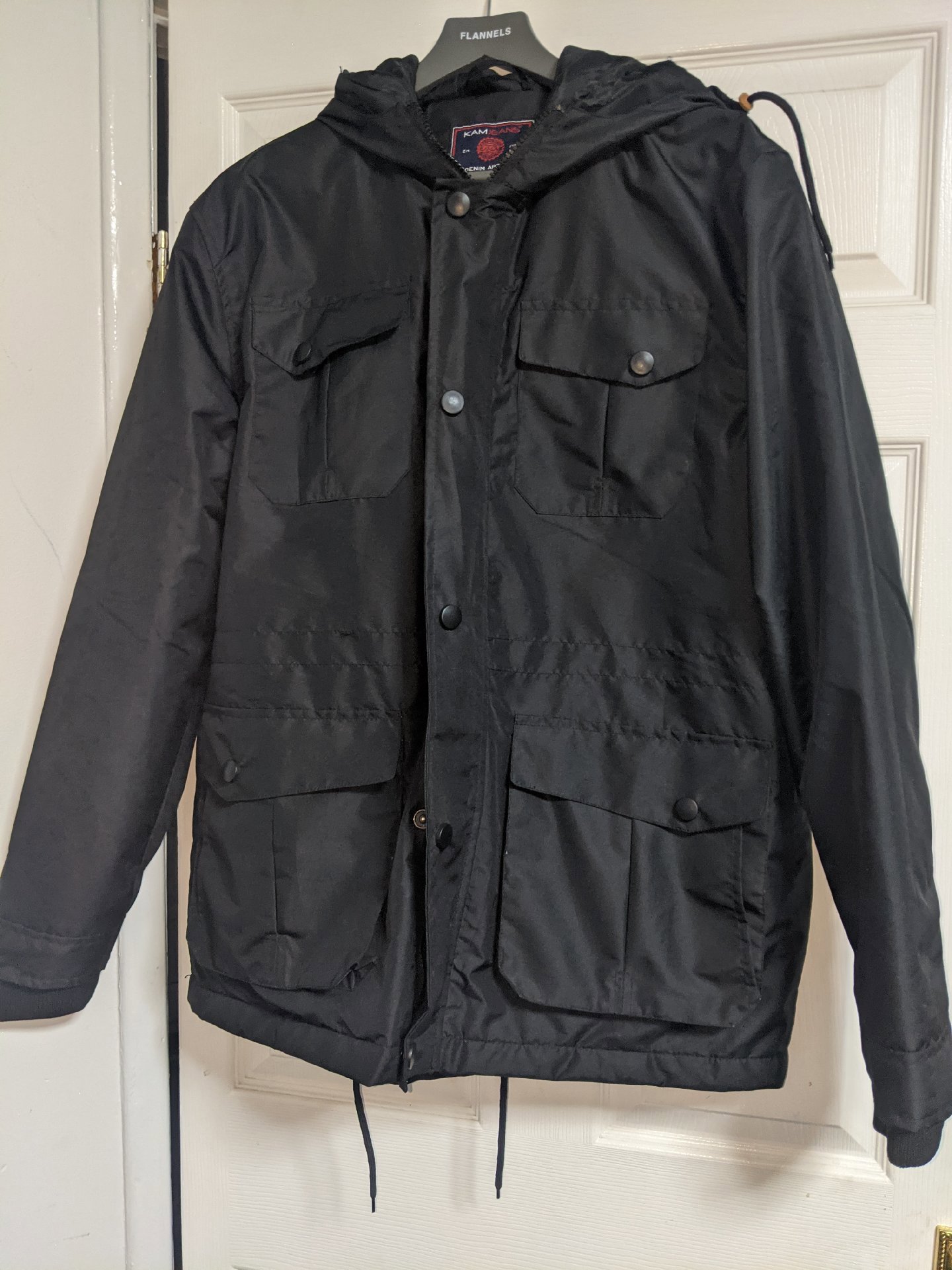 Kam Jeans Black Hooded Winter Jacket – Size L, Kam Jeans, L, New condition — preloved on SilentSale®