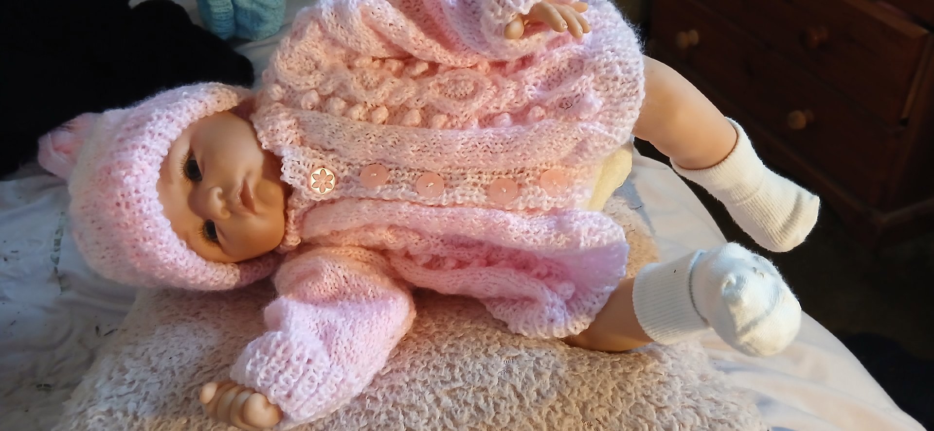 Hand Knitted Pink Baby Cardigan And Hat Set, Handmade, 3-6M, Excellent condition — preloved on SilentSale®