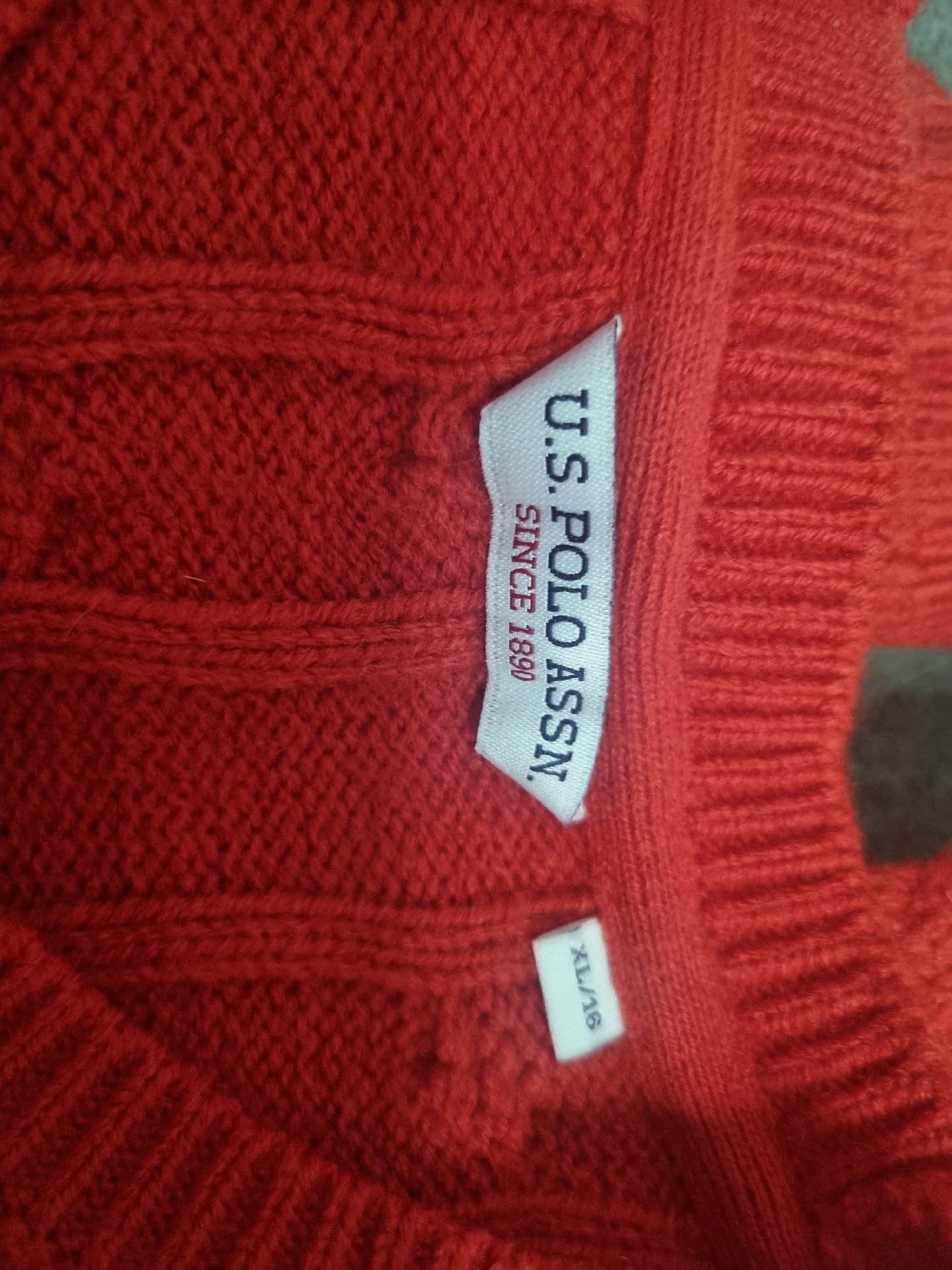 U.S. Polo Assn. Red Cable Knit Jumper – XL/16, U.S. Polo Assn, XL/16, Excellent condition — preloved on SilentSale®