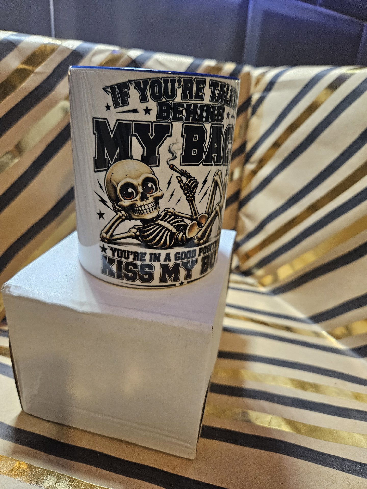 Novelty Skeleton Quote Ceramic Mug with Blue Interior and Handle, Unbranded, One Size, New condition — preloved on SilentSale®