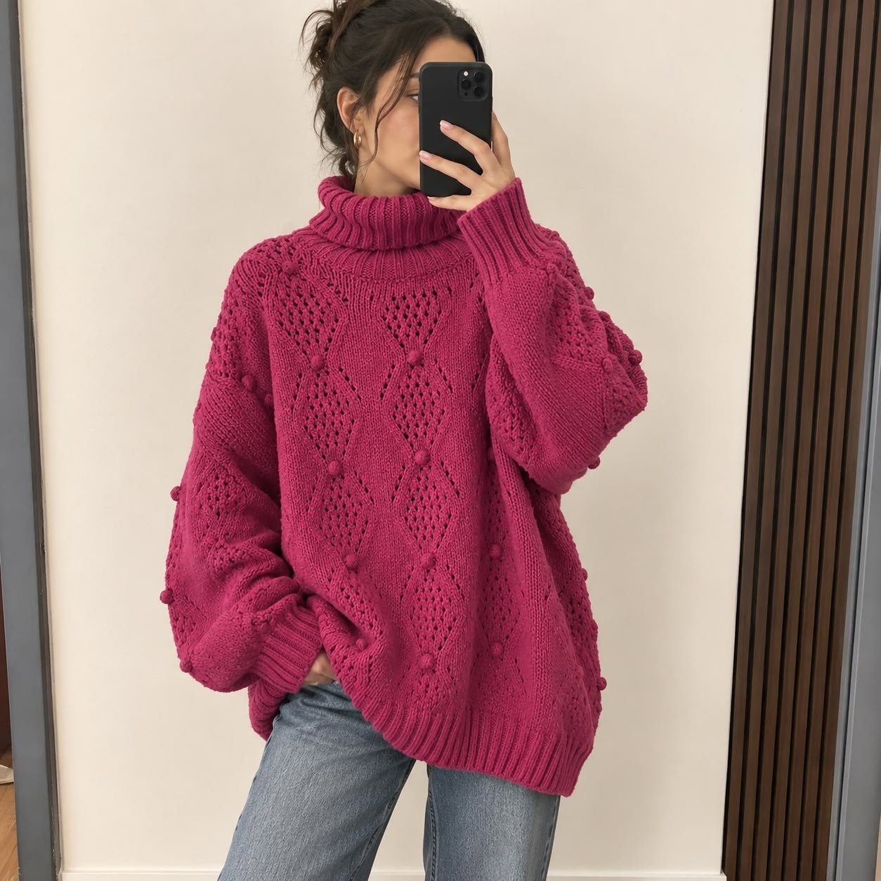 Papaya Pink Chunky Knit Turtleneck Jumper – Size 25, papaya, 25, New condition — preloved on SilentSale®