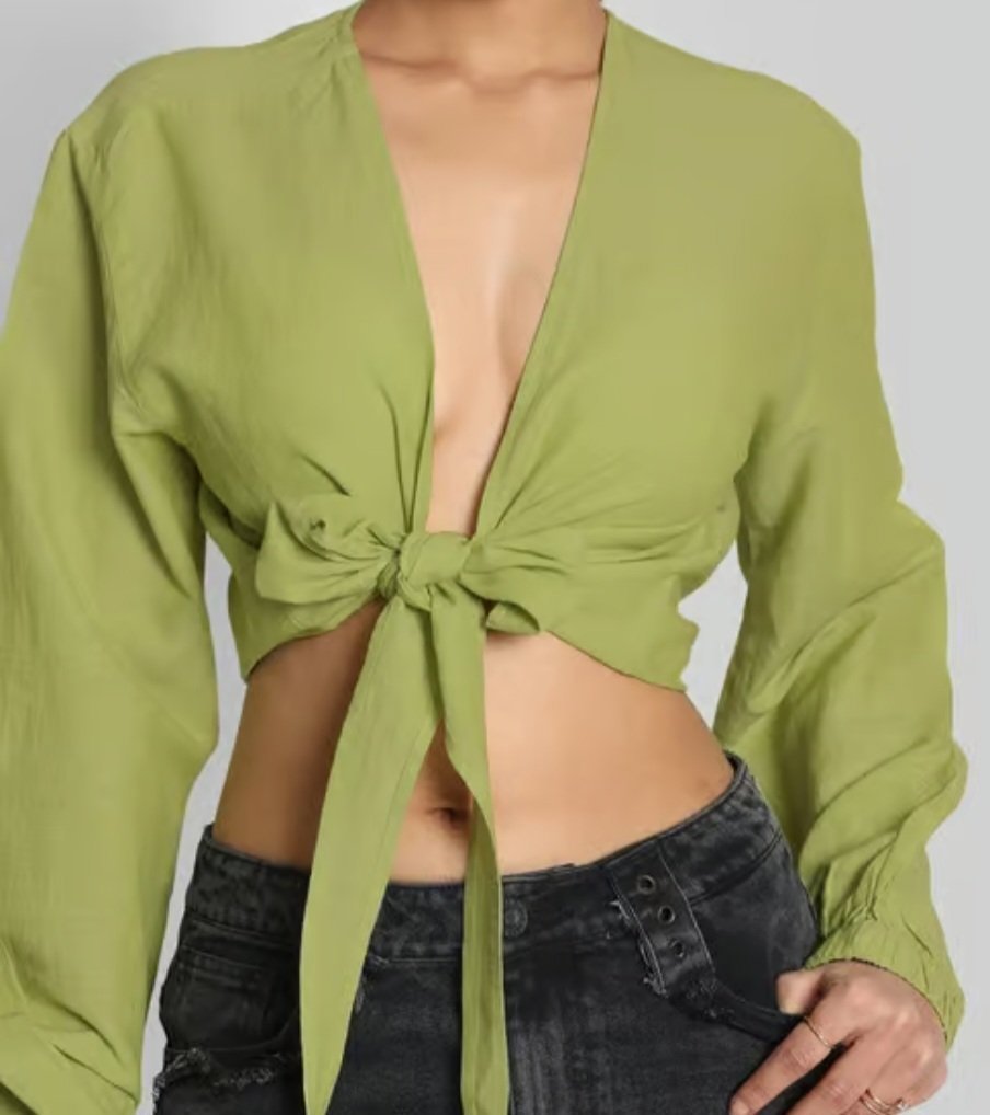 Bene Kleed Sage Green Cotton Linen Wrap Top, Bene Kleed, 10, New condition — preloved on SilentSale®