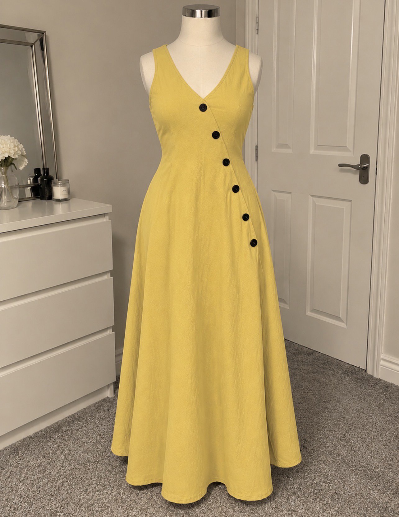 Yellow Button Detail Midi Dress, & Other Stories, 12, New condition — preloved on SilentSale®