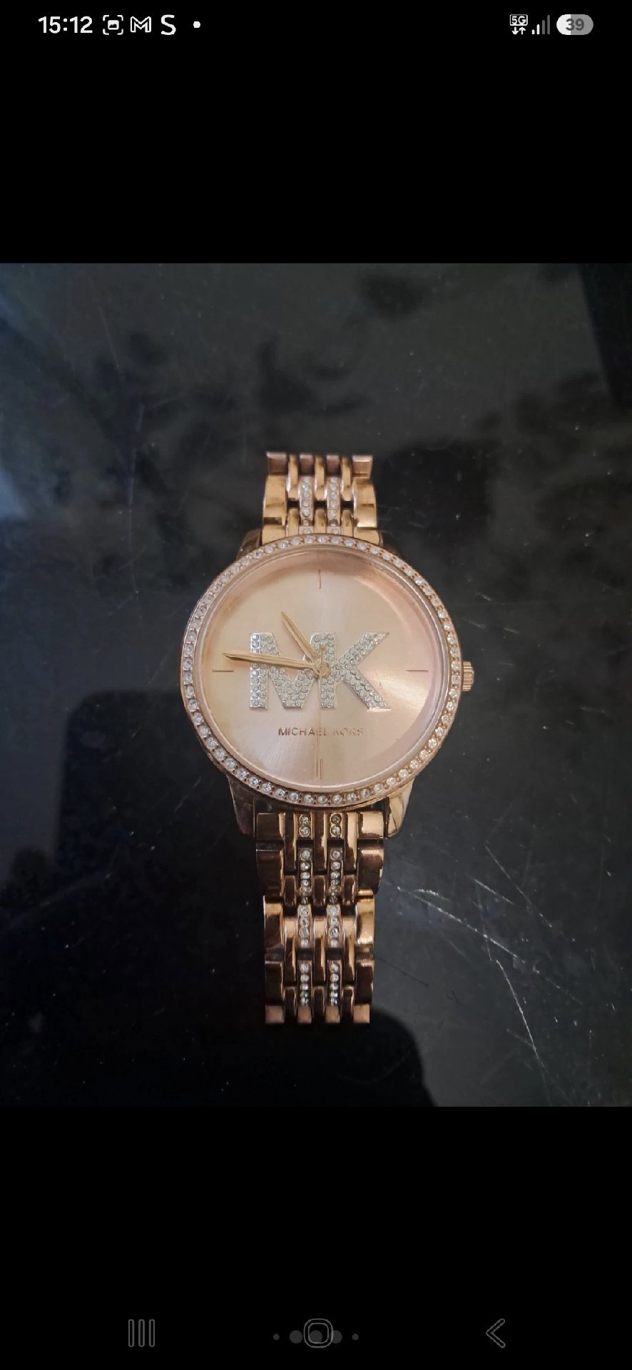 Michael Kors Rose Gold Tone Crystal Logo Bracelet Watch, Michael Kors, One Size, Excellent condition — preloved on SilentSale®