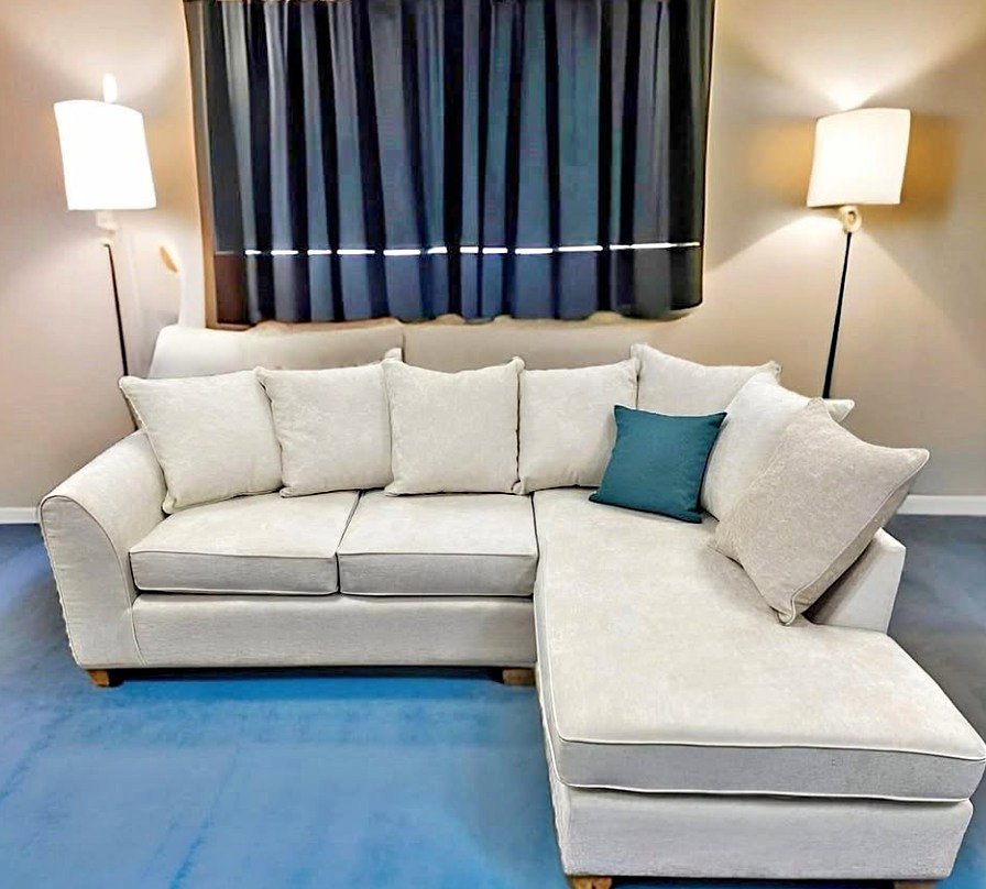Light Beige Fabric Dylan Corner Sofa with Cushions, comfy, Large, New condition — preloved on SilentSale®