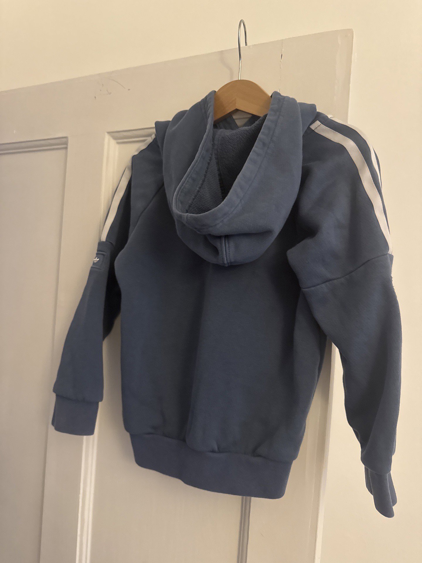 Adidas Blue Kids Hoodie with White Stripes – UK 4-5Y, Adidas, 4-5 years, Excellent condition — preloved on SilentSale®