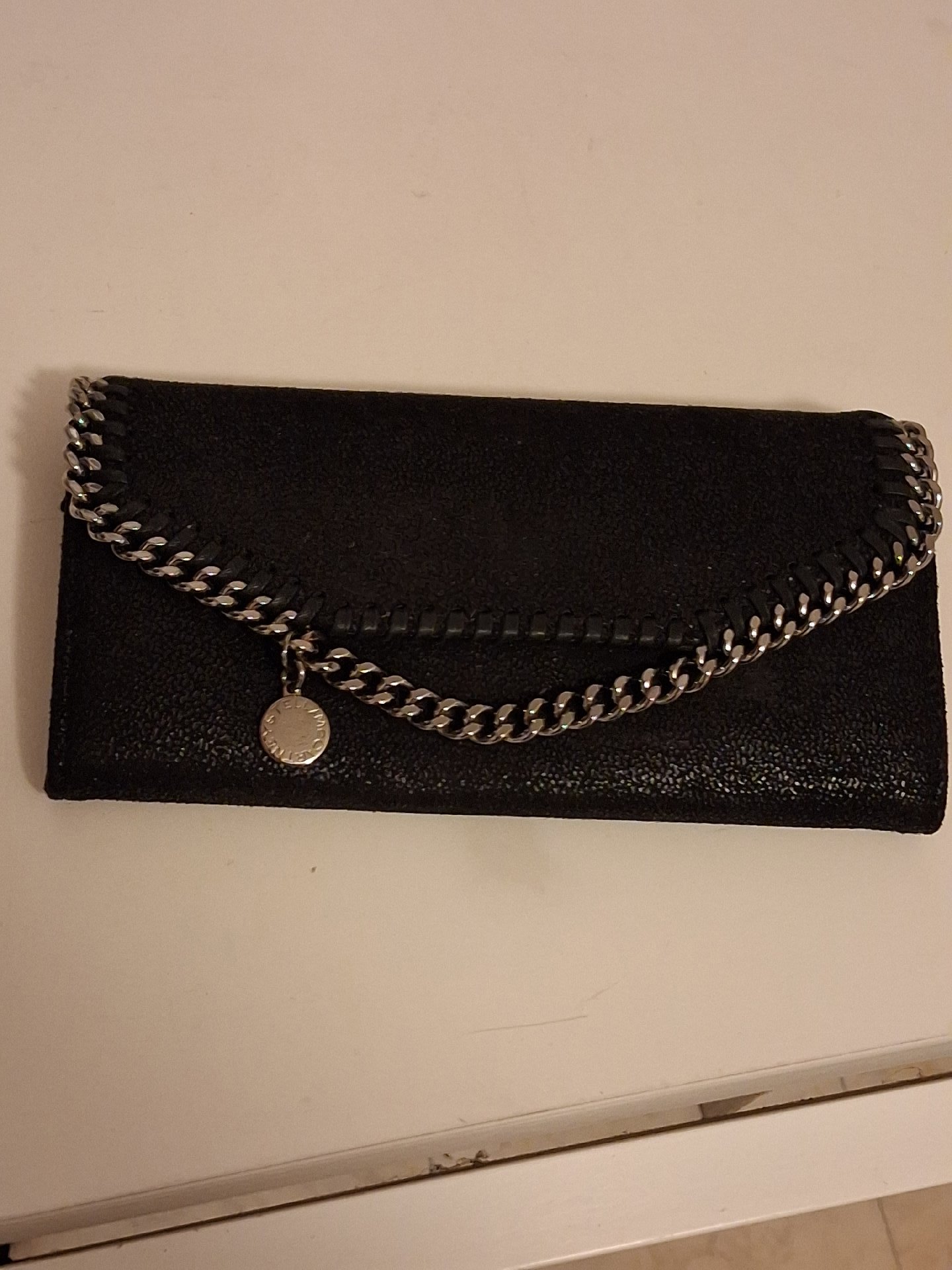 Stella McCartney Black Faux Leather Chain Detail Wallet, Stella McCartney, Medium, Excellent condition — preloved on SilentSale®