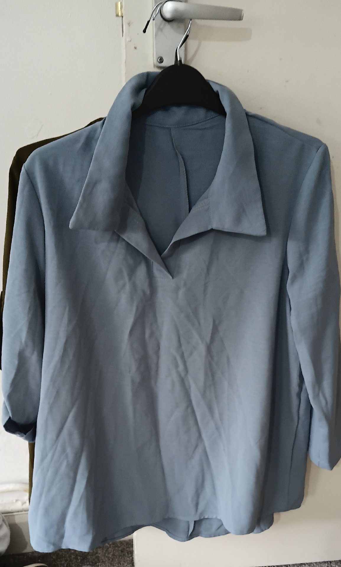 Two Collared Blouses in Blue and Olive Green, Shein, M, Excellent condition — preloved on SilentSale®
