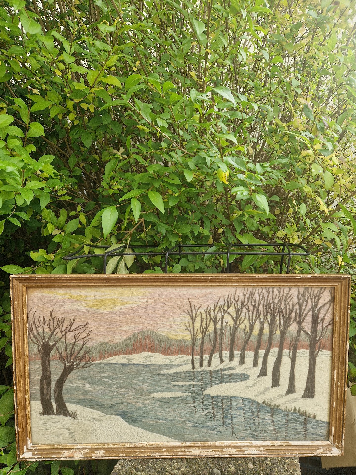 vintage long-stitch or crewel embroidery textile art piece, Vintage, One Size, Excellent condition — preloved on SilentSale®