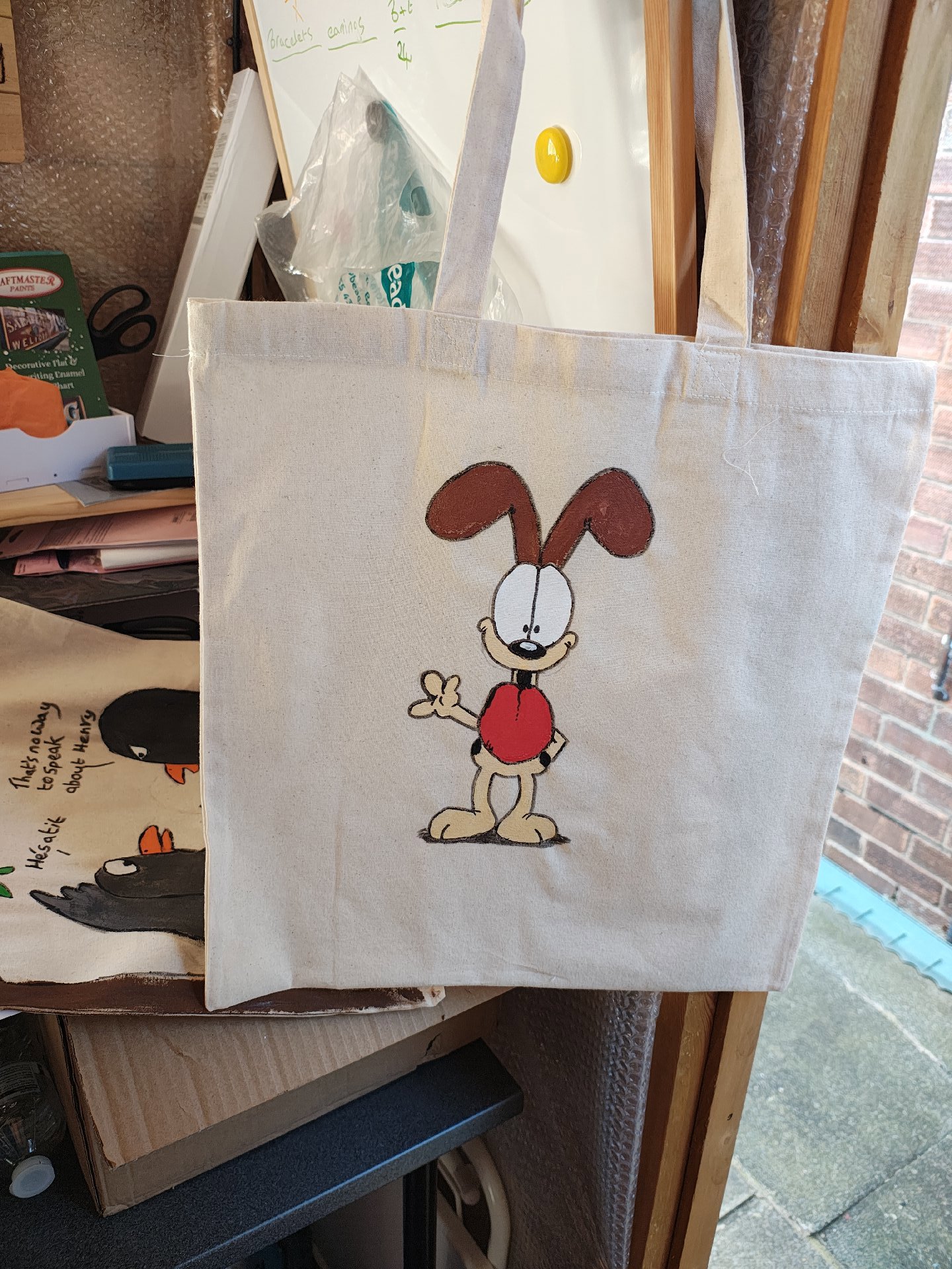 Canvas Tote Bag with Cartoon Dog Print, Canvas, Tote, New condition — preloved on SilentSale®