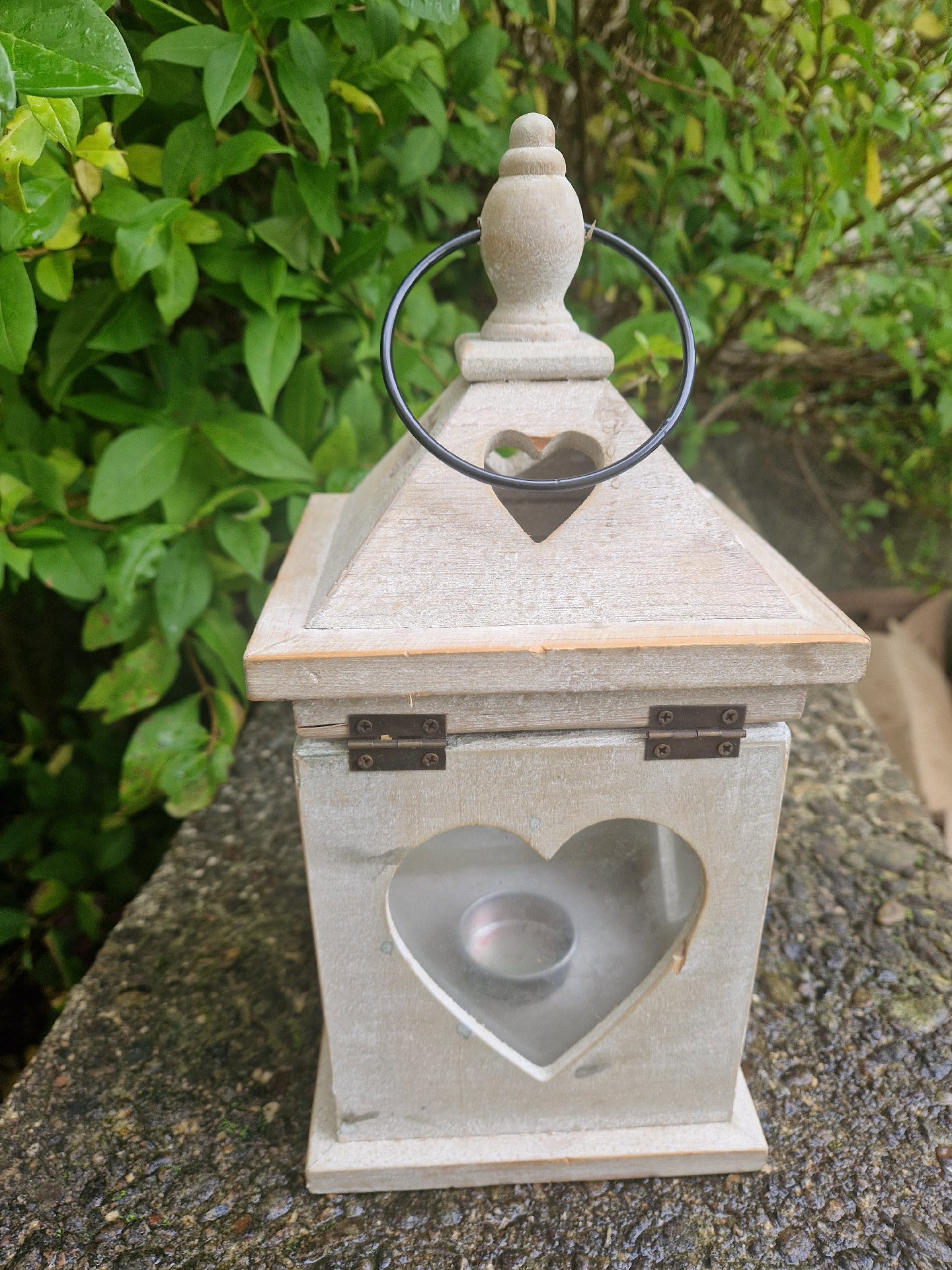 Wooden decorative lantern with heart-shaped cutouts and glass insert, Unbranded, Medium, Excellent condition — preloved on SilentSale®