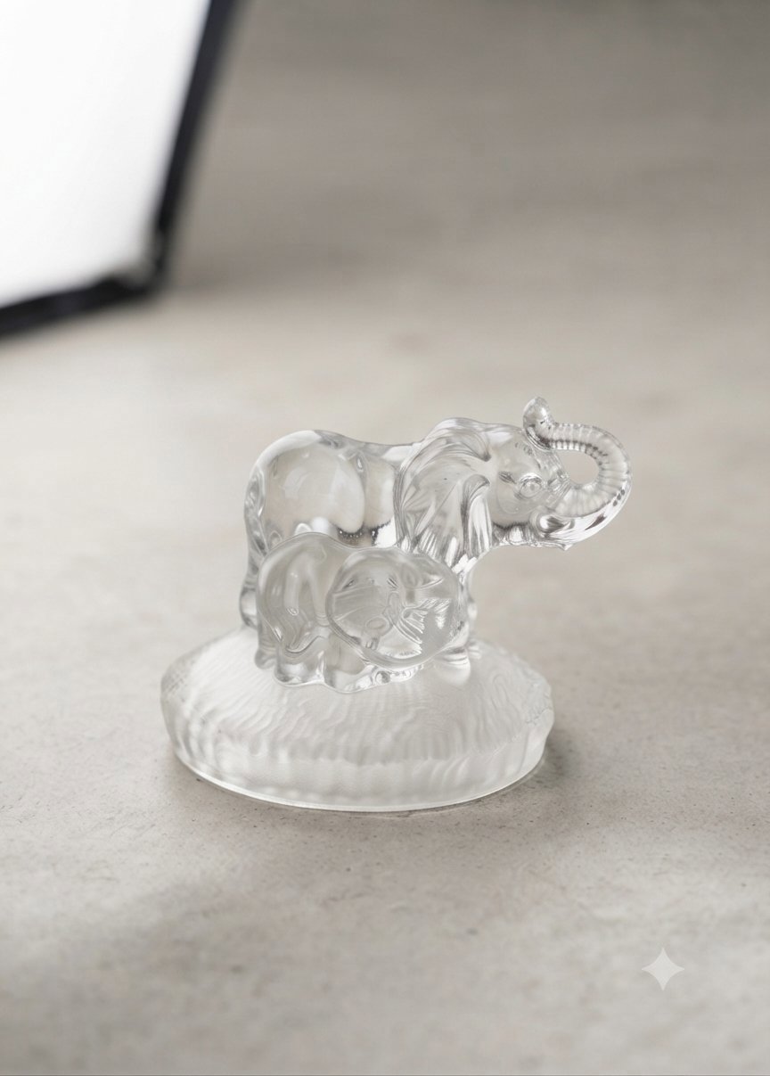 Glass Elephant Figurine with Baby Elephant on Base, Unbranded, Small, Excellent condition — preloved on SilentSale®