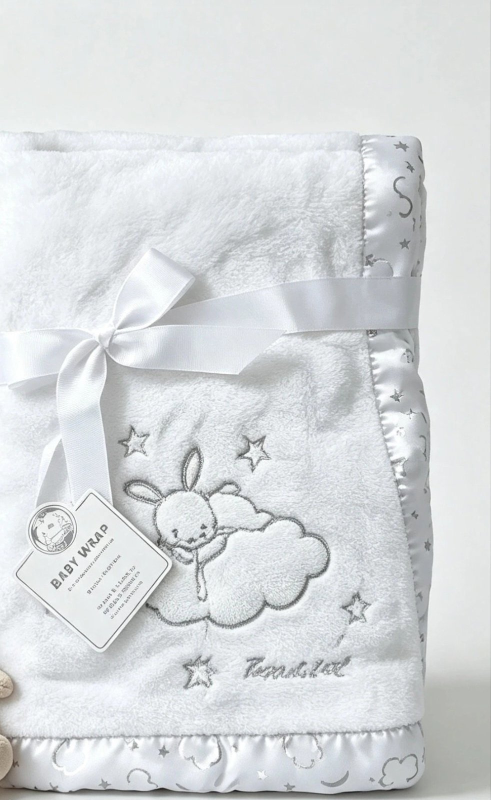 White Baby Wrap Blanket with Bunny and Cloud Embroidery, Unbranded, One Size, New condition — preloved on SilentSale®
