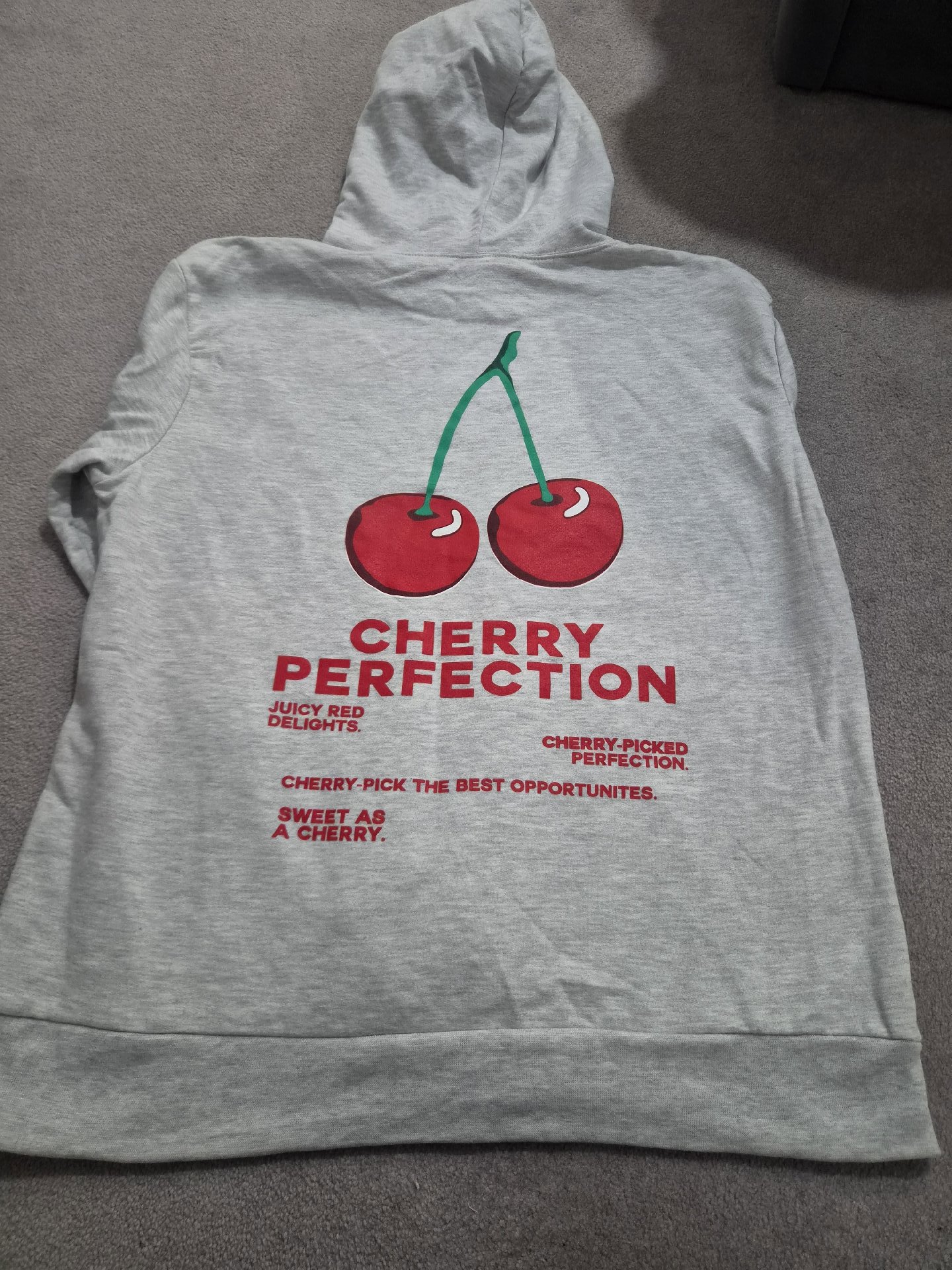 Grey Hoodie with Cherry Print – Size Large, Unbranded, L, Excellent condition — preloved on SilentSale®