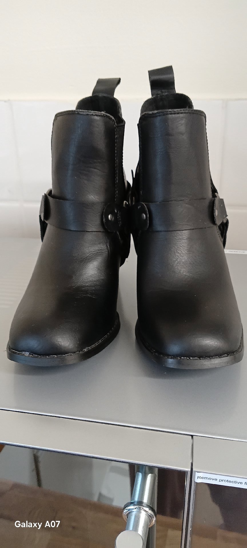 Black Block Heel Ankle Boots with Buckle Detail, Buckle, 6, Excellent condition — preloved on SilentSale®