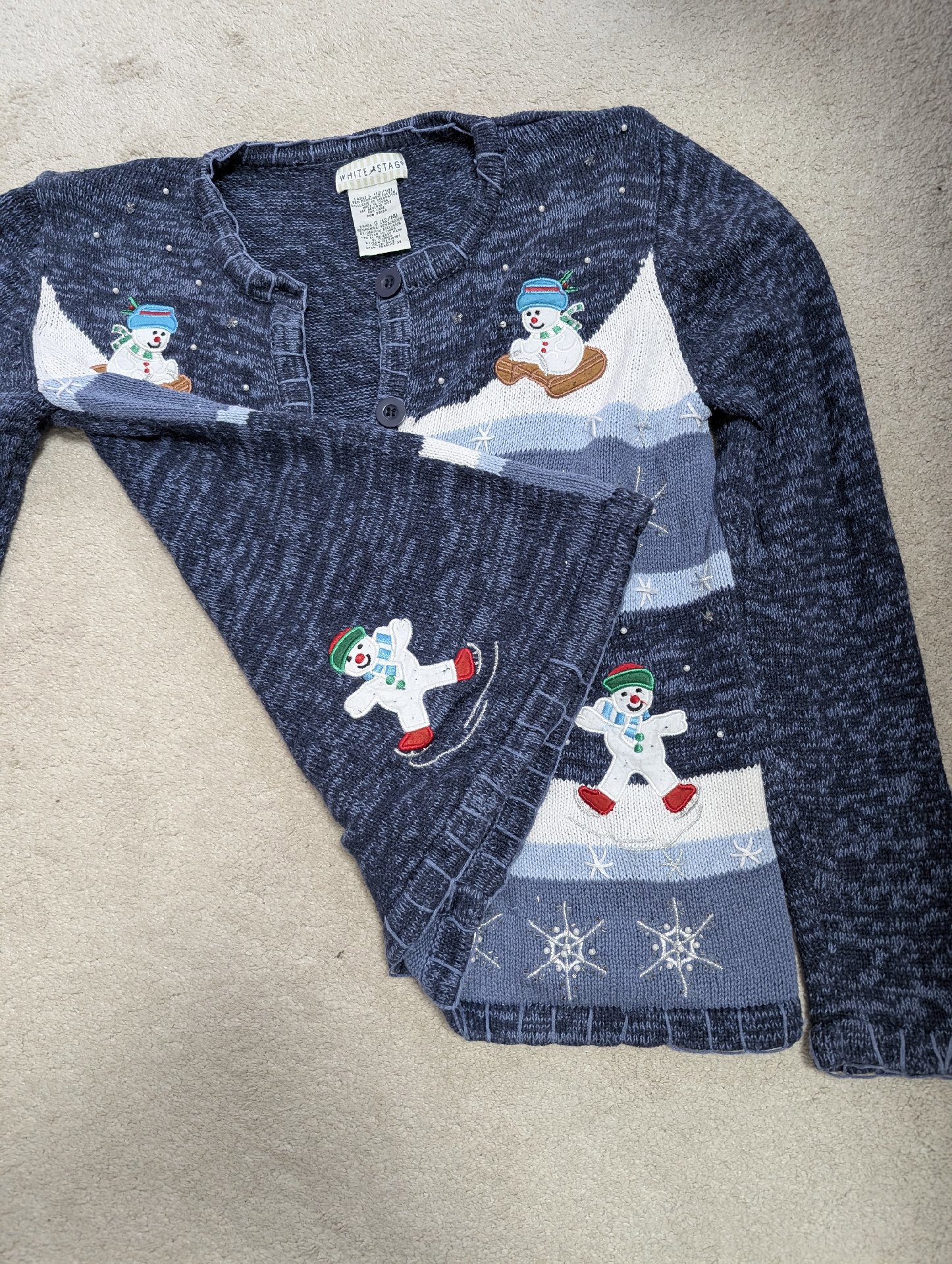 White Stag Navy Blue Snowman Christmas Cardigan – Size L, White Stag, L, Excellent condition — preloved on SilentSale®