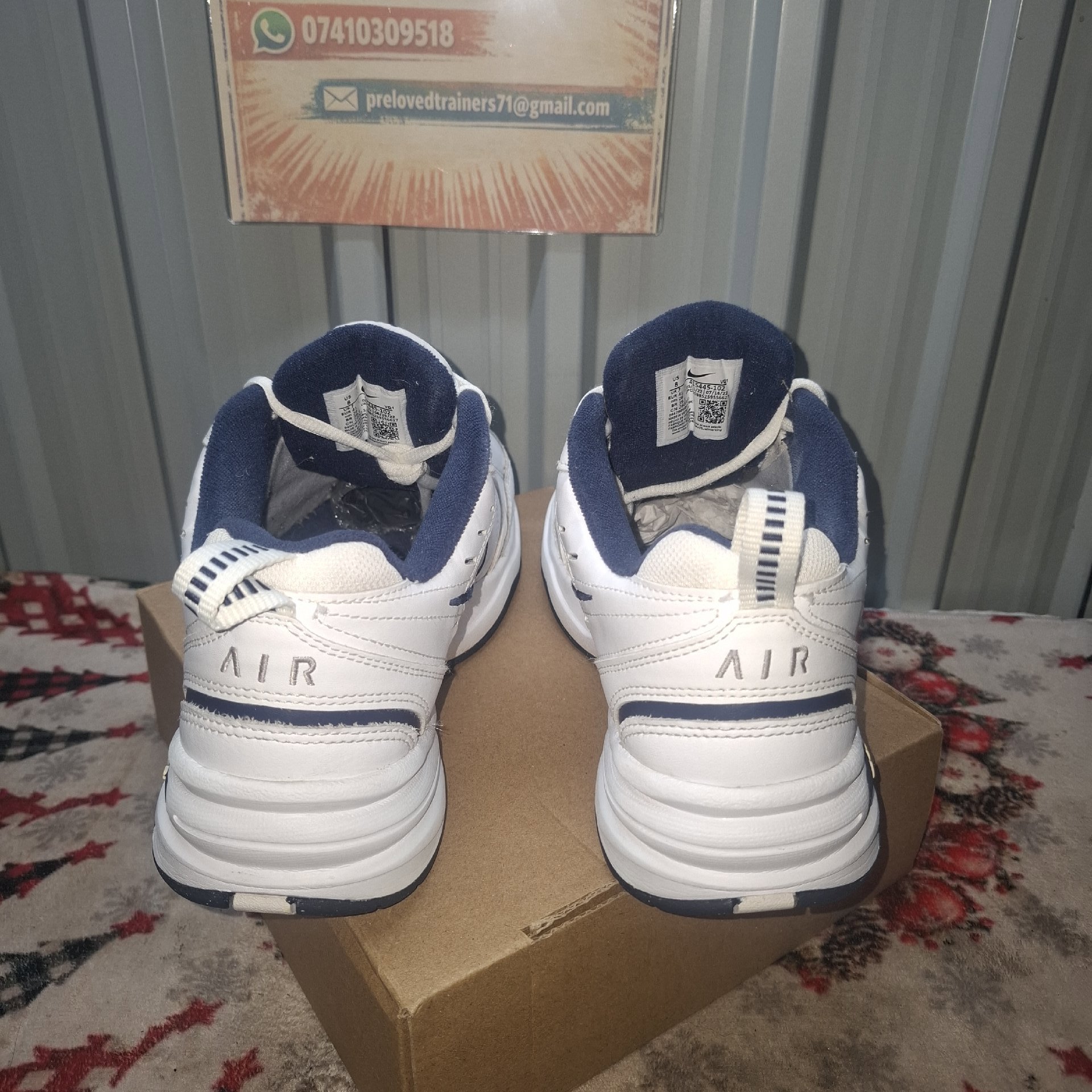 Nike Air Monarch White and Navy Trainers – Size 7, Nike, 7, Excellent condition — preloved on SilentSale®