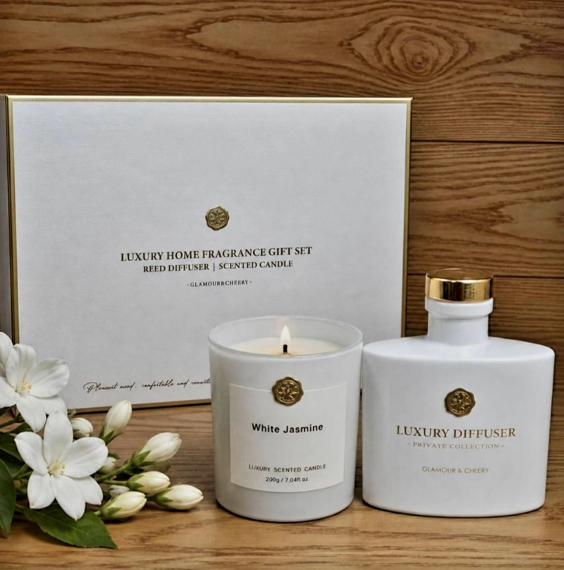 Luxury Home Fragrance Gift Set White Jasmine Scented Candle & Diffuser, Glamour & Cheery, One Size, New condition — preloved on SilentSale®