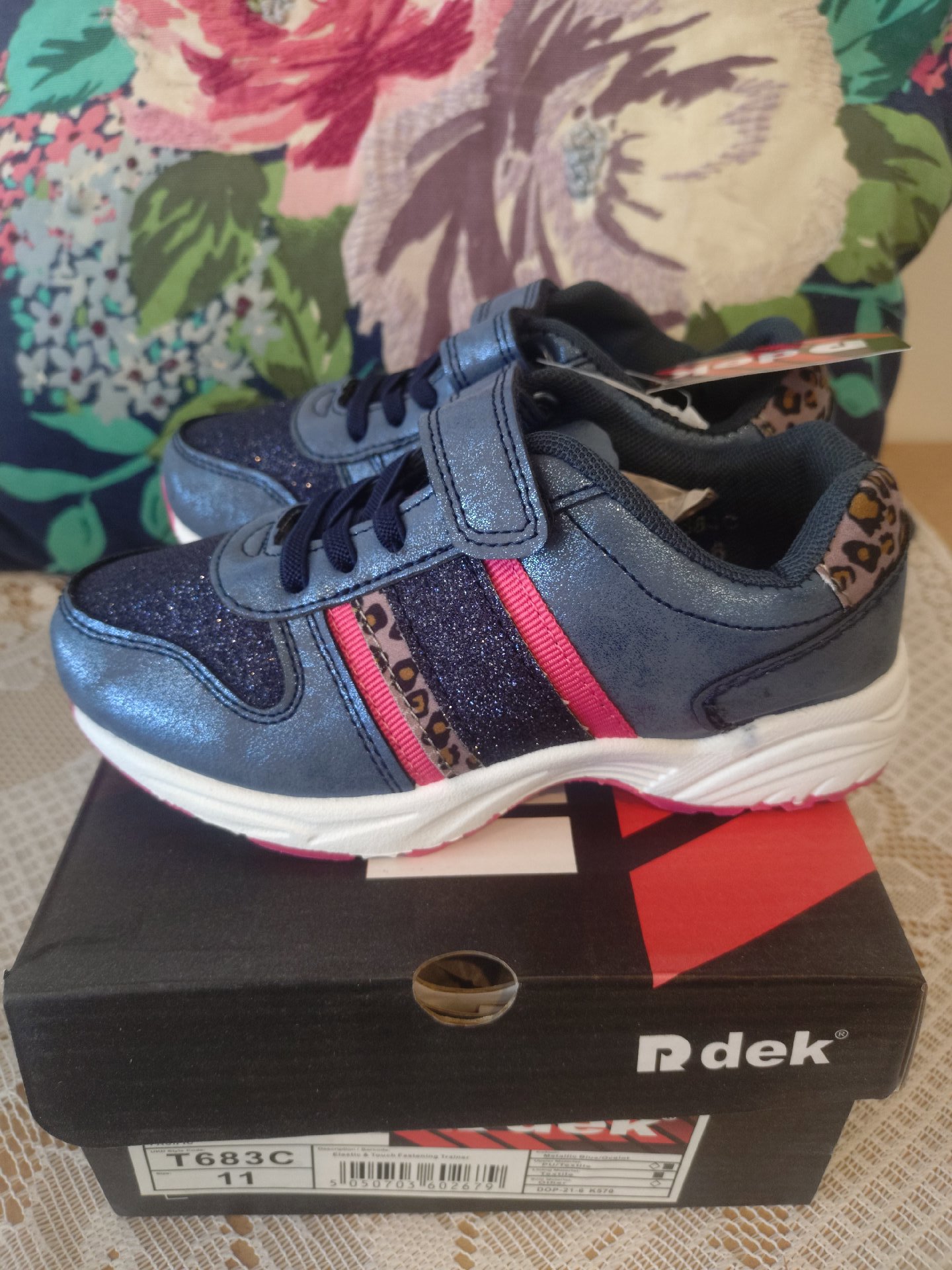 Rdek Girls Navy Blue Glitter Trainers with Leopard Print – UK 11, Rdek, 11, New condition — preloved on SilentSale®