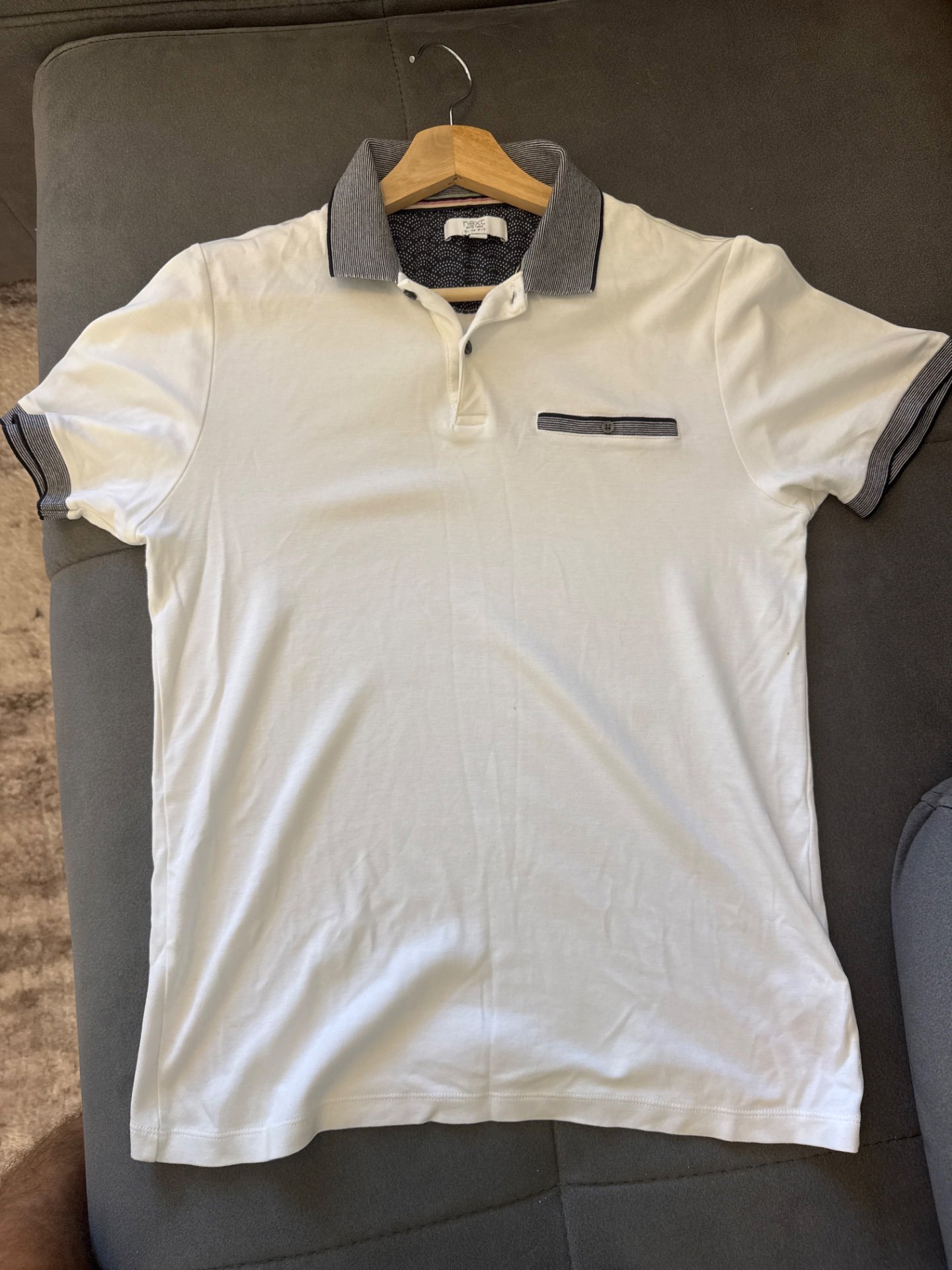 White Polo Shirt with Grey Collar - Size M, Next, S, Excellent condition — preloved on SilentSale®
