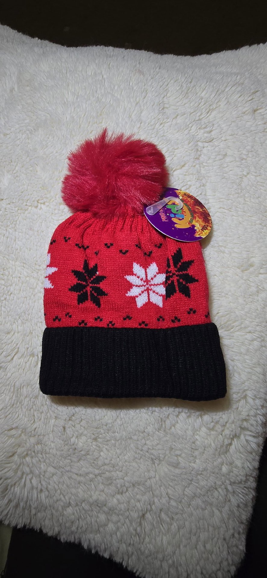 Red And Black Knitted Winter Hat With Pom Pom, Unbranded, S, New condition — preloved on SilentSale®