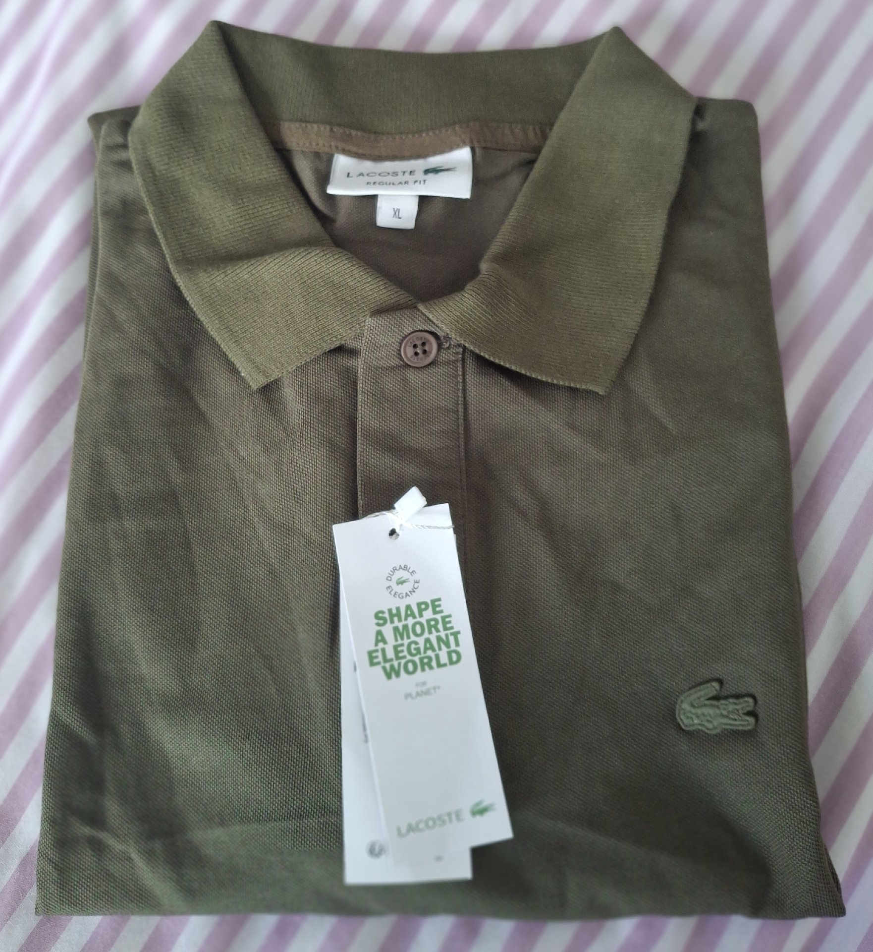 Lacoste Khaki Green Classic Fit Polo Shirt – XL, Lacoste, XL, New condition — preloved on SilentSale®