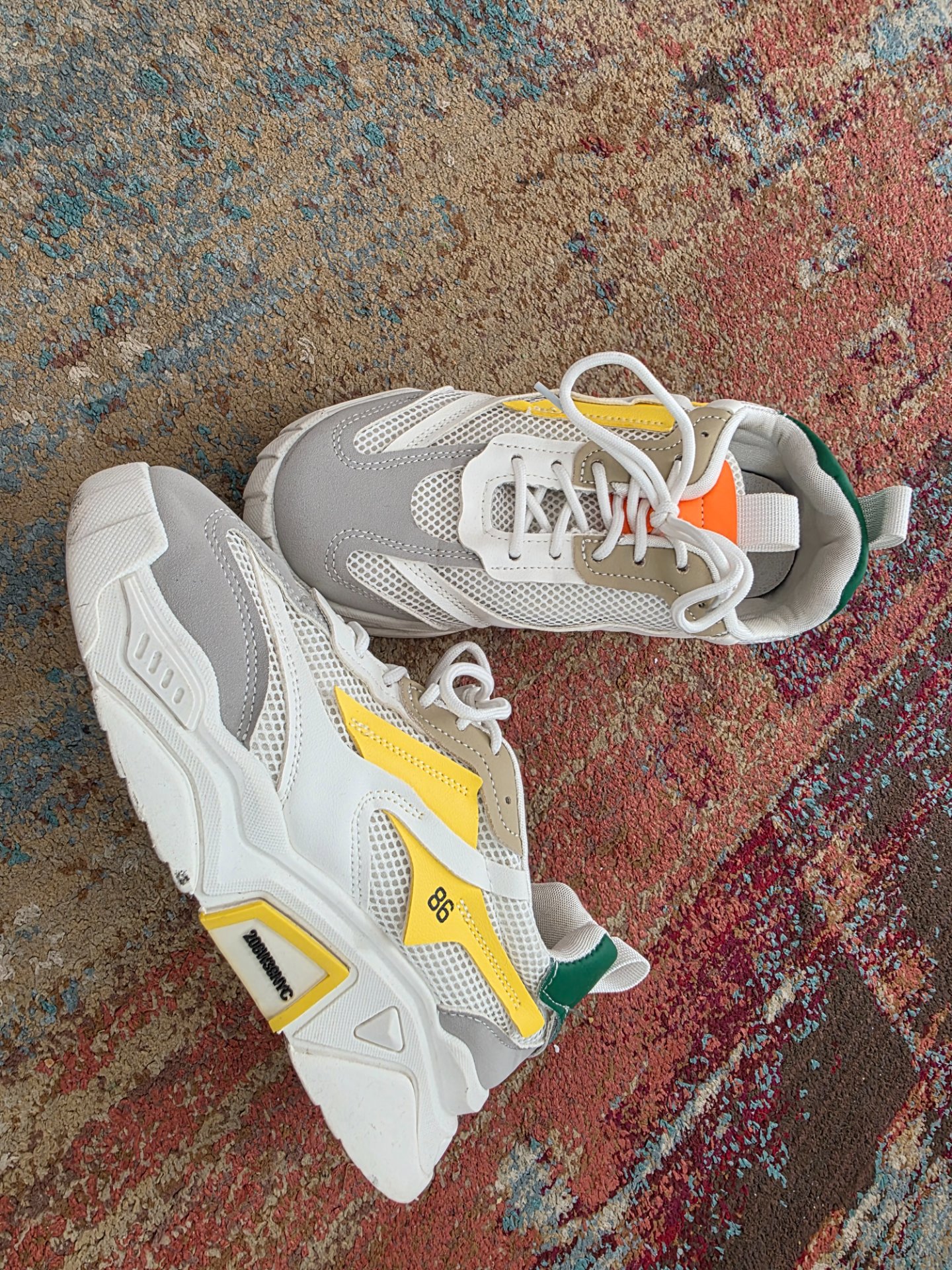 Chunky White Trainers with Yellow, Green and Orange Details, Unbranded, 7, Good condition — preloved on SilentSale®